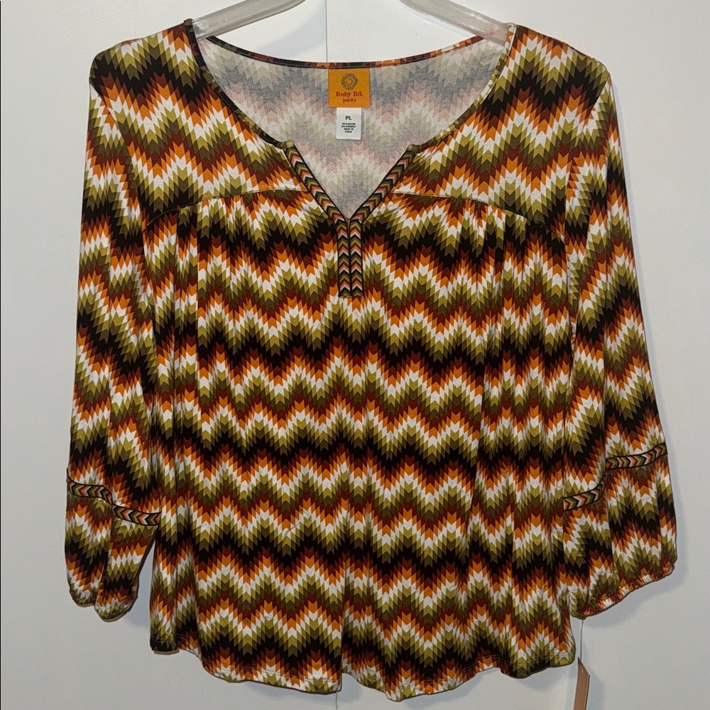 Ruby Rd Boho Chevron Print Top Women’s LP Large Petite
